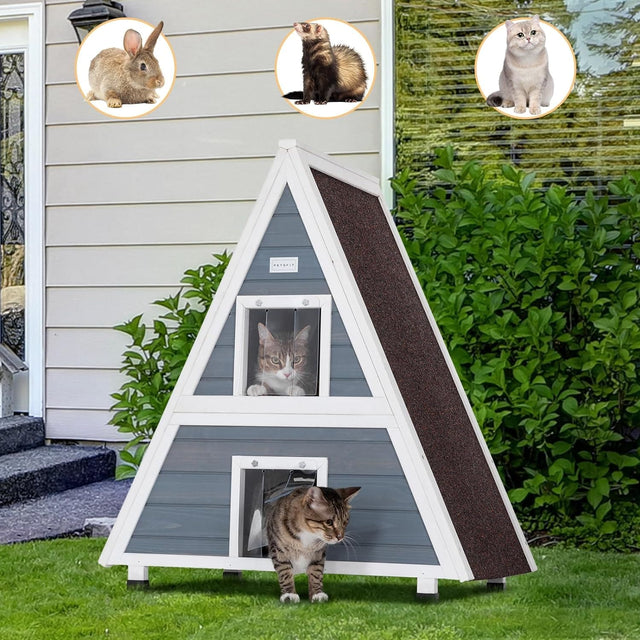 PETSFIT 2 Story Outdoor Cat House with Escape Door Indoor Pet House for Small Animal - PETSFIT STORE Pet Supplies