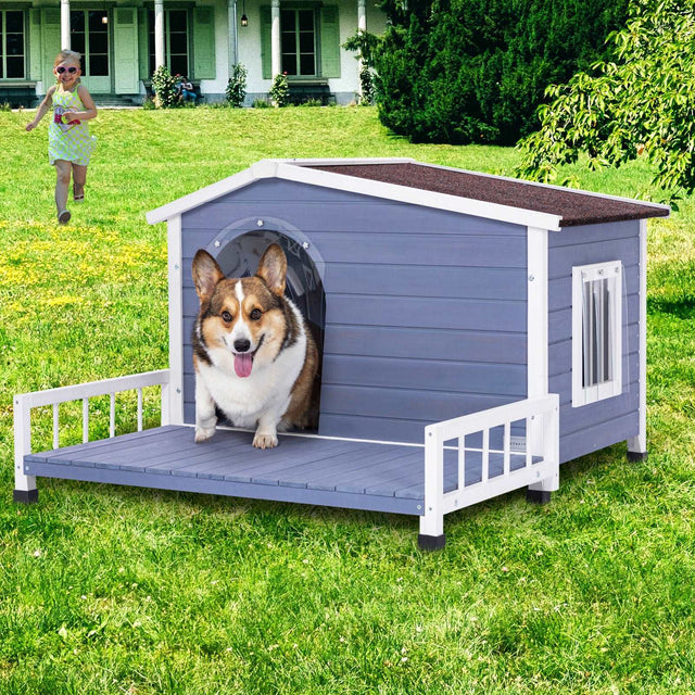 PETSFIT Weatherproof Dog House with Porch & Openable Asphalt Roof