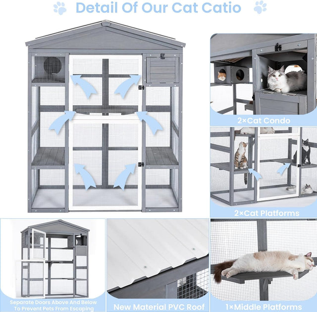 PETSFIT Outdoor Catio&Cat Enclosure For Sale 4 Tries 2 Resting Room 4 Platforms and Waterproof Roof Catio Outdoor - Pet Supplies