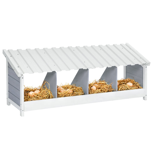 Wooden 4-hole chicken nesting box with weatherproof PVC roof for backyard coops