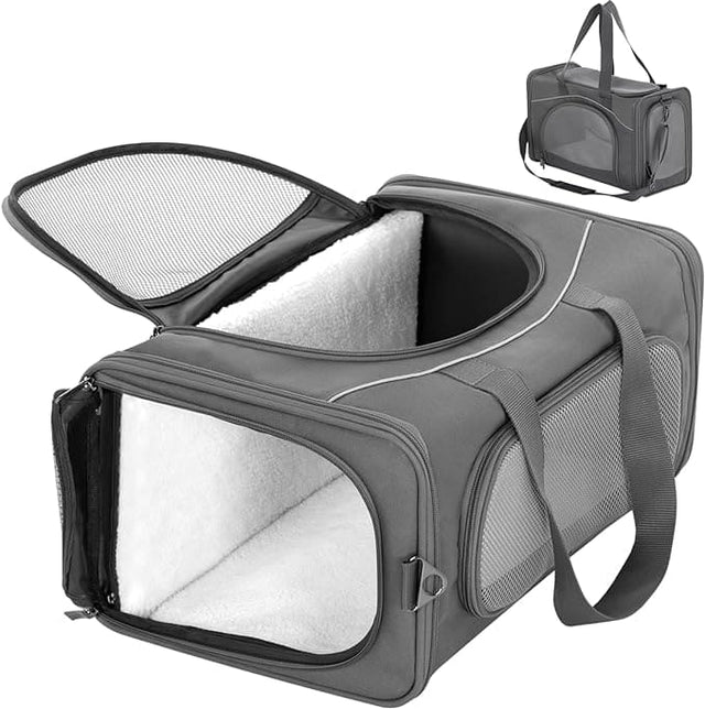 PETSFIT Airline-Approved Dog Carrier for small pets like kittens, featuring expandable space and secure self-locking zippers for maximum safety.
