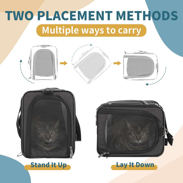 PETSFIT Airline-Approved Dog Carrier for small pets like kittens, featuring expandable space and secure self-locking zippers for maximum safety.