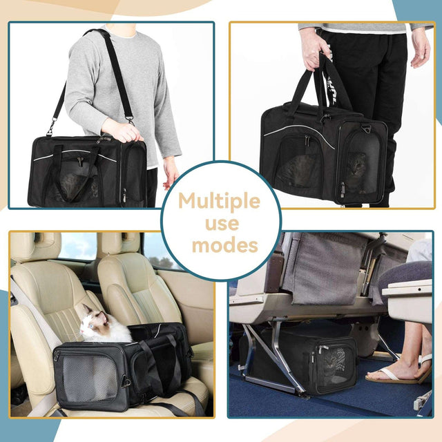 PETSFIT Airline-Approved Dog Carrier for small pets like kittens, featuring expandable space and secure self-locking zippers for maximum safety.