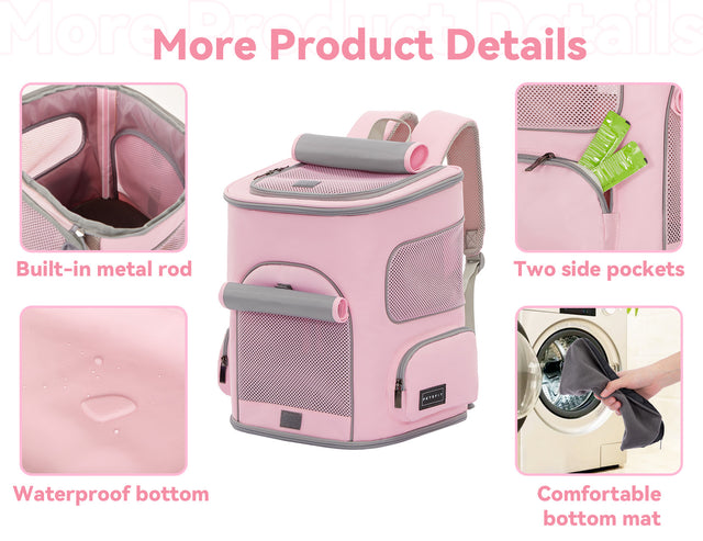 PETSFIT Pet Carrier Backpack with Fully Ventilated Collapsible | Pink