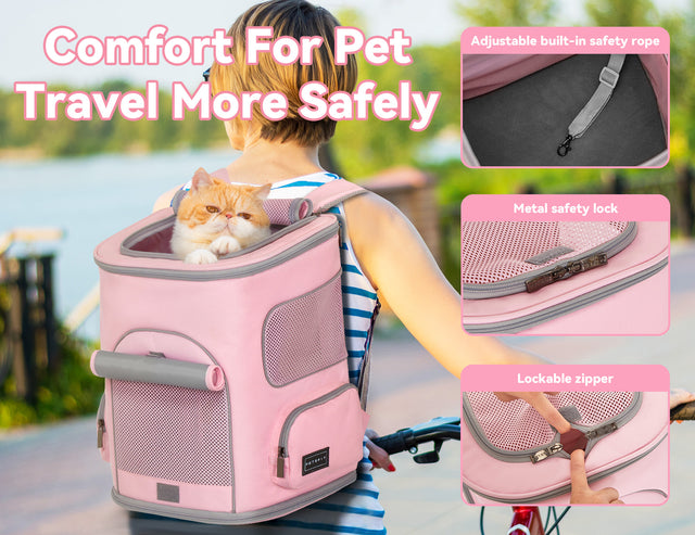 PETSFIT Pet Carrier Backpack with Fully Ventilated Collapsible | Pink