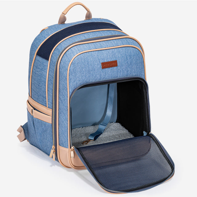 PETSFIT Trendy Denim Pet Backpack – Travel-Friendly Dog Backpack for Small Pets