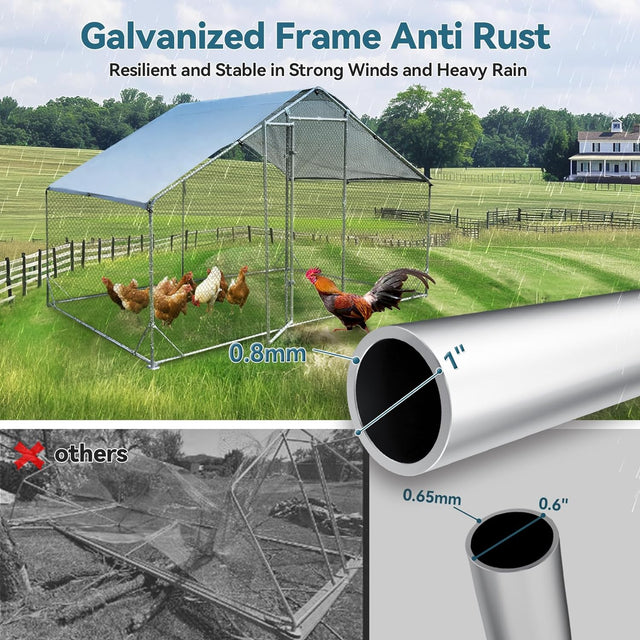 PETSFIT Large Metal Chicken Coop Walk-In with Anti-Rust Durable Steel & 420D Anti-Ultraviolet Waterproof Cover Hen House for Outdoor Farm Use-动物/宠物用品