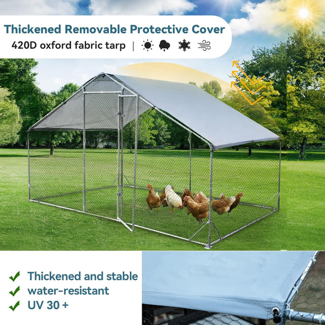 PETSFIT Large Metal Chicken Coop Walk-In with Anti-Rust Durable Steel & 420D Anti-Ultraviolet Waterproof Cover Hen House for Outdoor Farm Use-动物/宠物用品