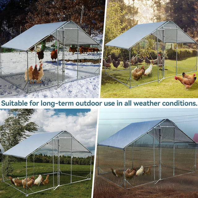 PETSFIT Large Metal Chicken Coop Walk-In with Anti-Rust Durable Steel & 420D Anti-Ultraviolet Waterproof Cover Hen House for Outdoor Farm Use-动物/宠物用品