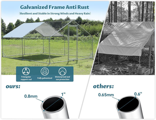 PETSFIT Metal Chicken Coop with Anti-Rust Durable Steel & 420D Anti-Ultraviolet Waterproof Cover, Large Walk-in Poultry Cage Chicken Run Duck House for Outdoor Farm Use(118"x158"x76.8"-动物/宠物用品