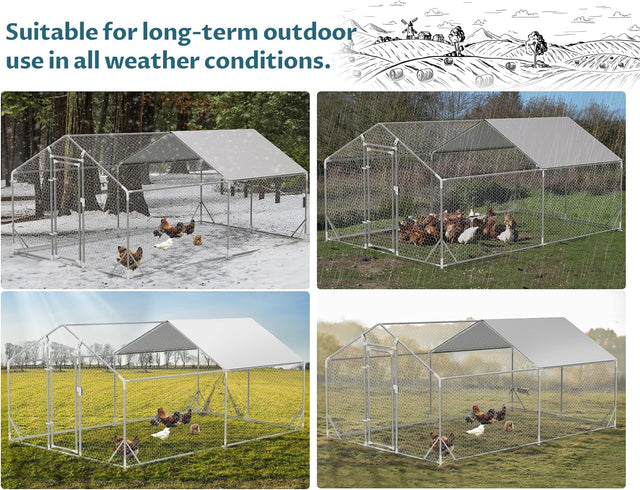 PETSFIT Metal Chicken Coop with Anti-Rust Durable Steel & 420D Anti-Ultraviolet Waterproof Cover, Large Walk-in Poultry Cage Chicken Run Duck House for Outdoor Farm Use(118"x158"x76.8"-动物/宠物用品