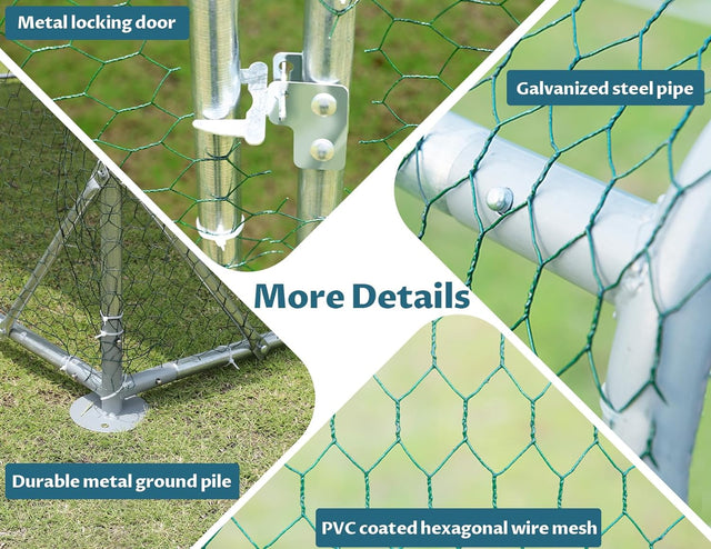 PETSFIT Metal Chicken Coop with Anti-Rust Durable Steel & 420D Anti-Ultraviolet Waterproof Cover, Large Walk-in Poultry Cage Chicken Run Duck House for Outdoor Farm Use(118"x158"x76.8"-动物/宠物用品