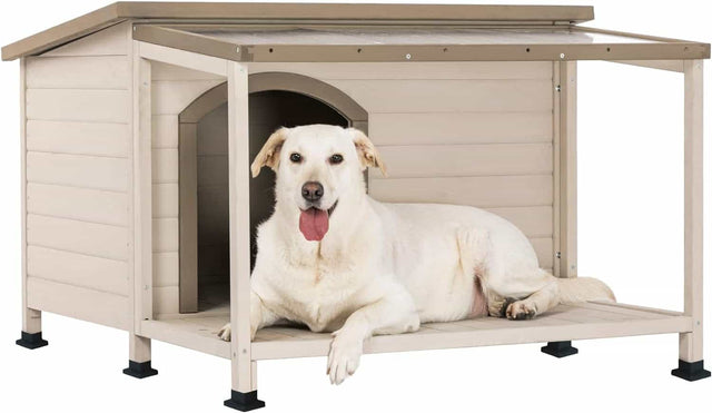 PETSFIT Luxury Outdoor Dog House For Large With Extra-Large Porch Cabin Style - Pet Supplies