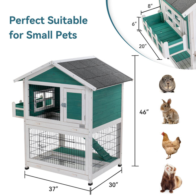 Petsfit 2 Story Rabbit Hutch with Trays Outdoor Weatherproof, Bunny Cage with Openable Roof
