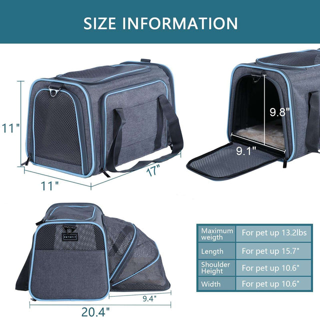 PETSFIT Expandable Pet Carrier for Cats and Dogs, offering extra space for a comfortable journey outdoors.