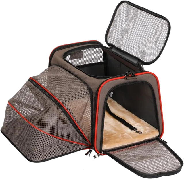 PETSFIT Expandable Pet Carrier for Cats and Dogs, offering extra space for a comfortable journey outdoors.