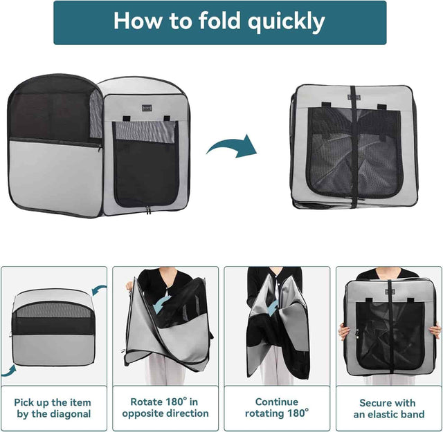 PETSFIT Portable Dog Crate Pop Up Collapsible Crate for Large Dogs Soft Dog Kennel Carrier for Traveling - Pet Supplies