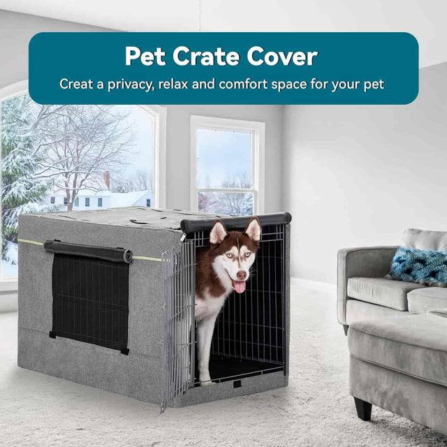 PETSFIT Double Doors Dog Crate Cover Fits Wire Crate Kennel Grey Black - PETSFIT STORE