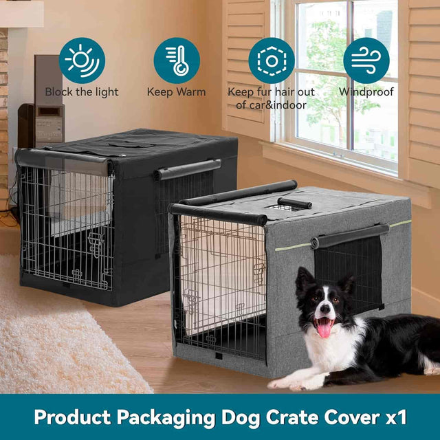 PETSFIT Double Doors Dog Crate Cover Fits Wire Crate Kennel Grey Black - PETSFIT STORE