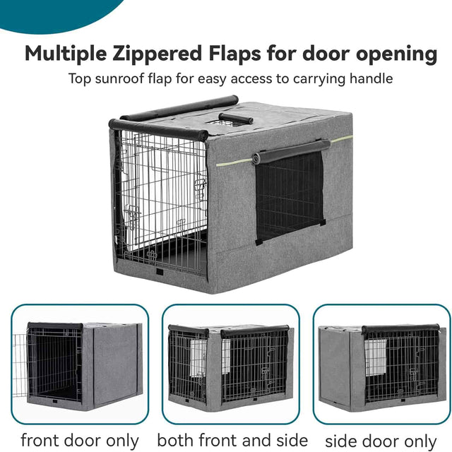 PETSFIT Double Doors Dog Crate Cover Fits Wire Crate Kennel Grey Black - PETSFIT STORE