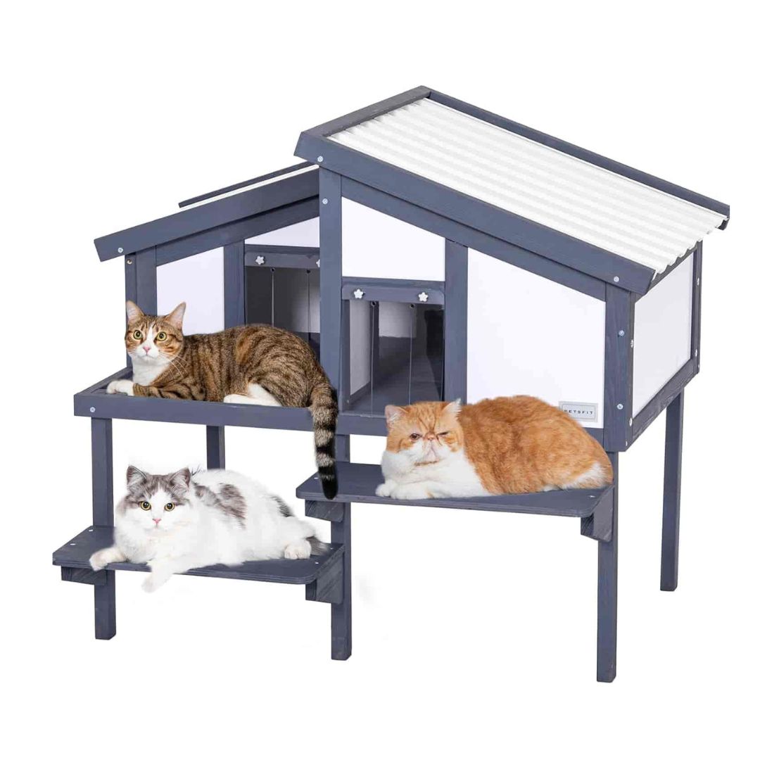 Outdoor Cat Houses For Multiple Cats with PVC Door Curtains| PETSFIT