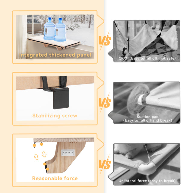 PETSFIT Adjustable Cat Window Perch with Wood Frame & Removable Pads