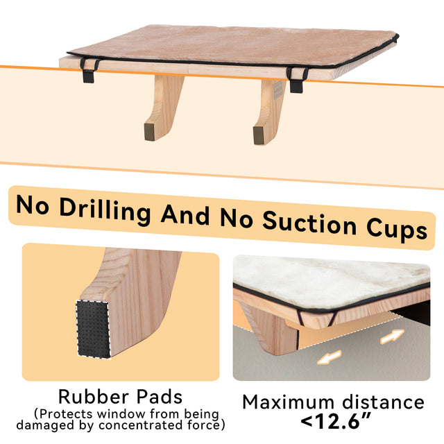 PETSFIT Adjustable Cat Window Perch with Wood Frame & Removable Pads