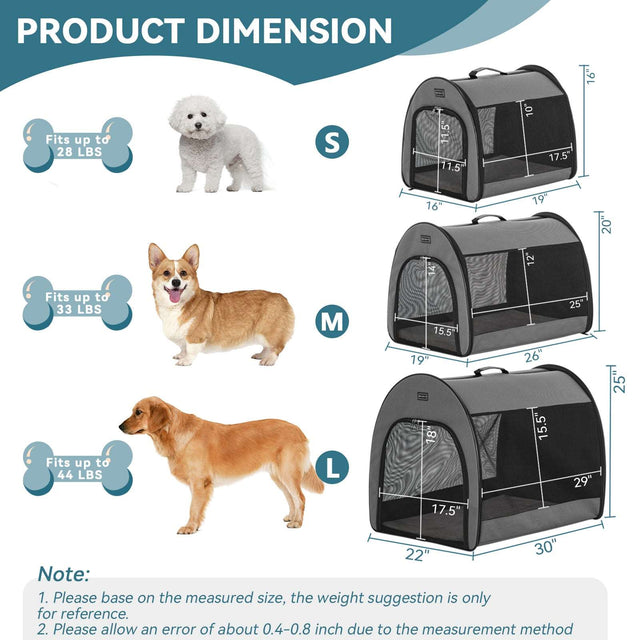 PETSFIT Arch Design Soft Sided Portable Dog Crate β Lightweight and Foldable Travel Kennel for Small to Medium Dogs.