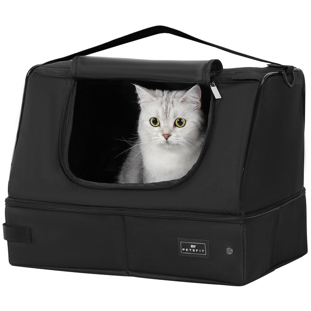 Close-up of the top entry door with a transparent flap on the black Petsfit litter box