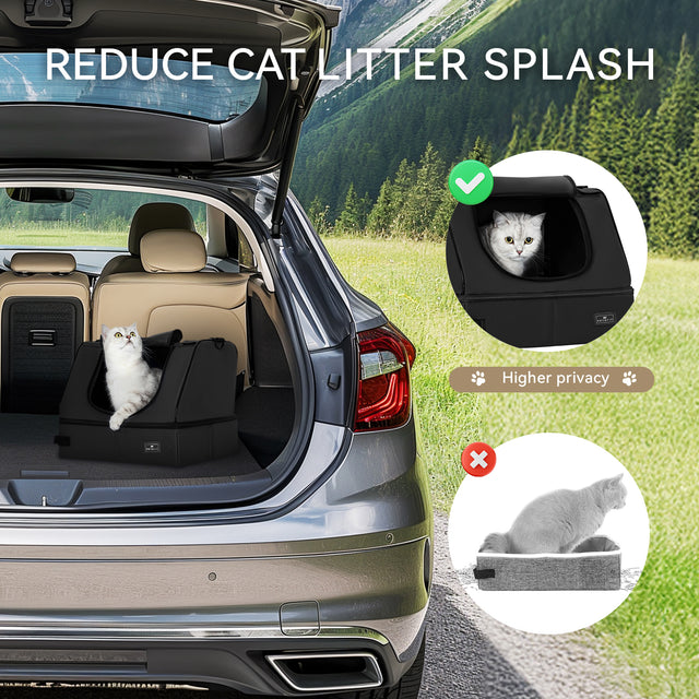 A modern black Petsfit litter box discreetly placed in a home living space