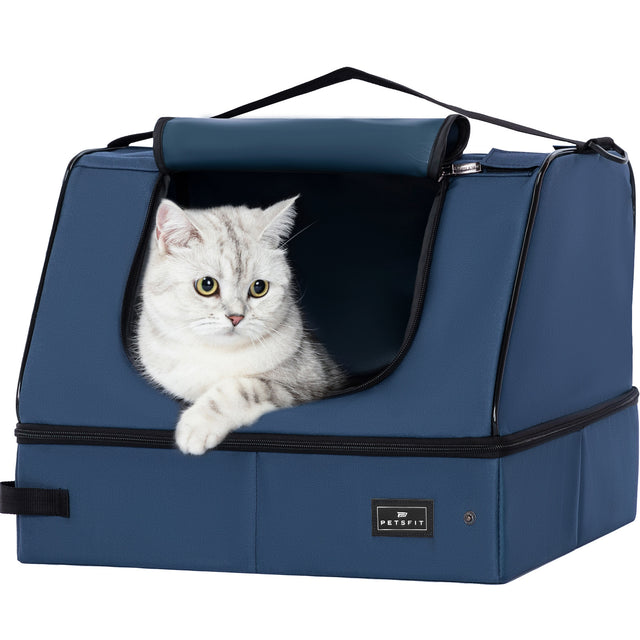 Petsfit fully enclosed cat litter box in blue with a door flap