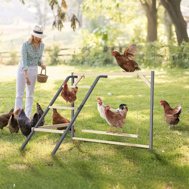 PETSFIT wooden chicken perch with swing for backyard coops