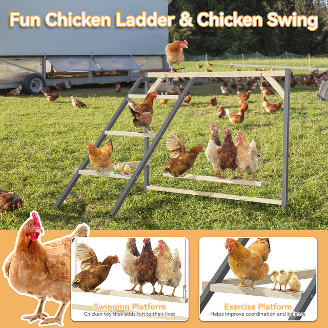 PETSFIT wooden chicken perch with swing for backyard coops
