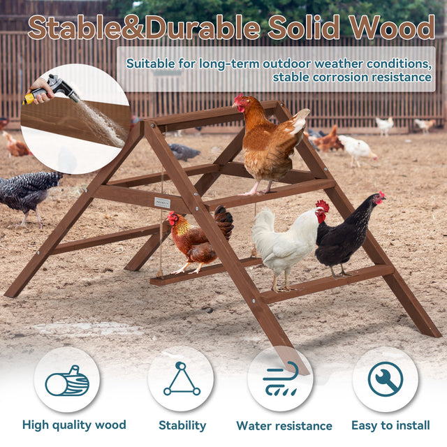 PETSFIT wooden chicken swing toys with 5 perches, fun coop accessories for chickens