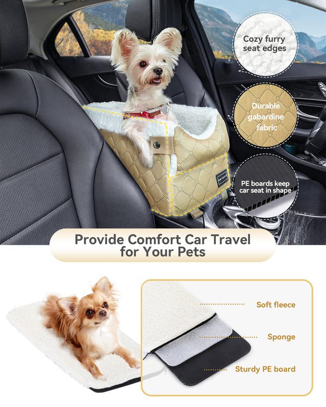 Petsfit console dog car seat for small dogs and cats up to 12 lbs, safe and cozy travel booster