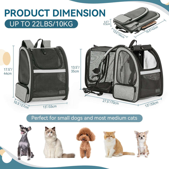 PETSFIT Expandable Backpack Carrier for Cats - Perfect for Small Dogs and Most Medium Cats