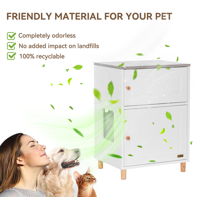 Spacious interior of the Petsfit litter box enclosure with ample room for large litter box and ventilation for odor control