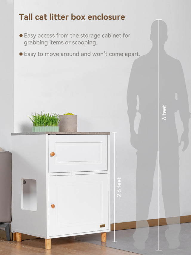 Petsfit hidden litter box furniture placed next to a sofa, showing its perfect size as a living room side table