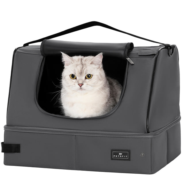 Petsfit fully enclosed gray cat litter box with a swinging door flap