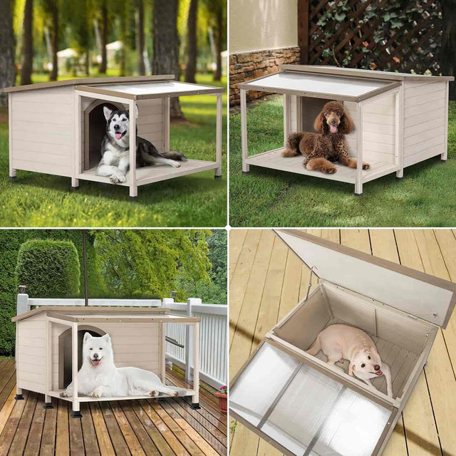 PETSFIT Luxury Outdoor Dog House For Large With Extra-Large Porch Cabin Style - Pet Supplies