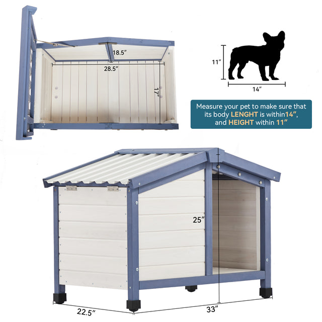 Spacious and weather-resistant PETSFIT Outdoor Dog House with a PVC roof, plastic door flap, and raised adjustable feet for all-weather protection.