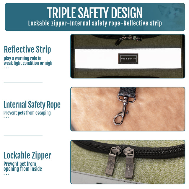 Close-up of the scratch-resistant 600D Oxford cloth material on the green Petsfit pet carrier backpack