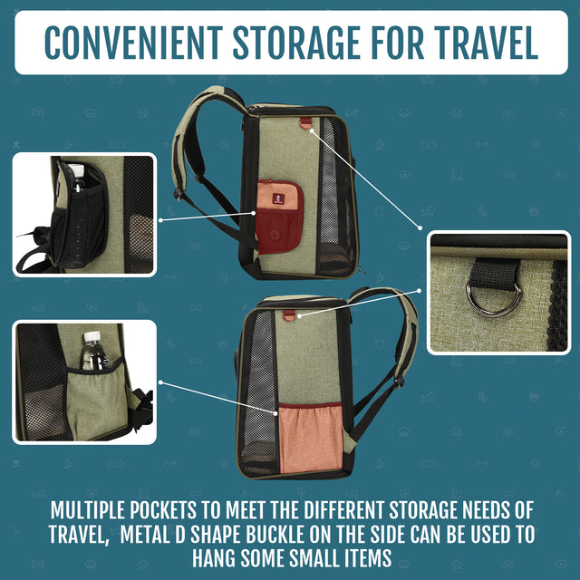 Close-up of the scratch-resistant 600D Oxford cloth material on the green Petsfit pet carrier backpack