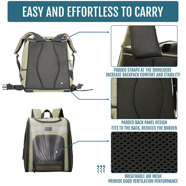 Close-up of the scratch-resistant 600D Oxford cloth material on the green Petsfit pet carrier backpack