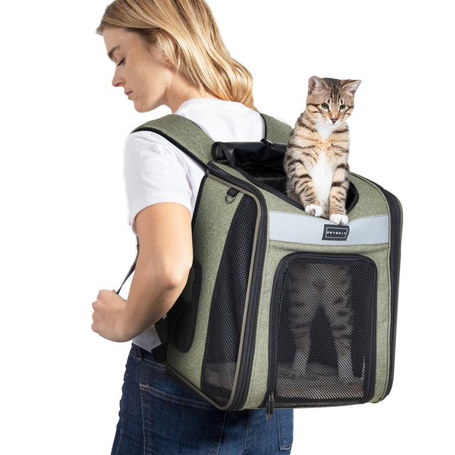 Close-up of the scratch-resistant 600D Oxford cloth material on the green Petsfit pet carrier backpack