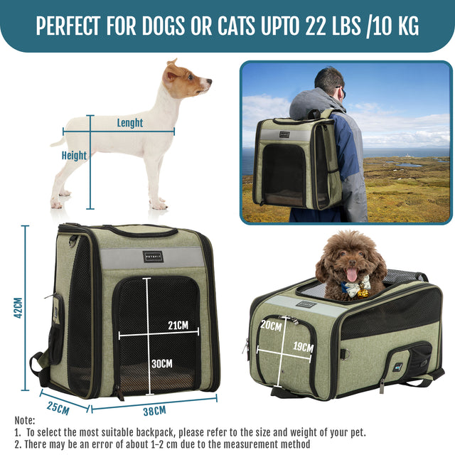 Close-up of the scratch-resistant 600D Oxford cloth material on the green Petsfit pet carrier backpack