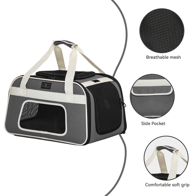 Petsfit grey and white pet roller bag being pulled through an airport, ideal for air travel with pets