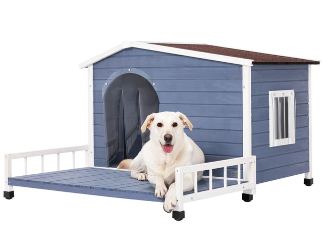 PETSFIT Weatherproof Dog House with Porch & Openable Asphalt Roof