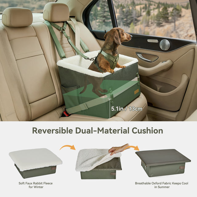 PETSFIT WILDPATH dog car seat reversible dual-material cushion with fleece side and Oxford fabric side and 5.1in elevated base