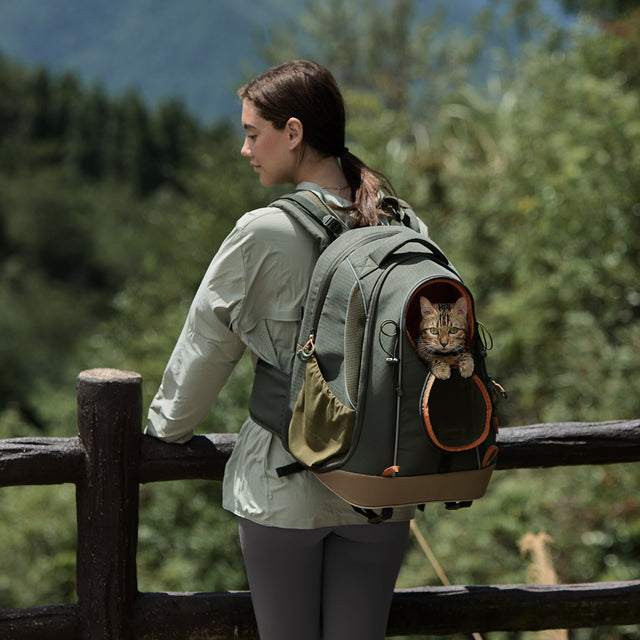 PETSFIT WildPath pet carrier backpack for small dogs and cats with waterproof TPU base, ideal for hiking and travel